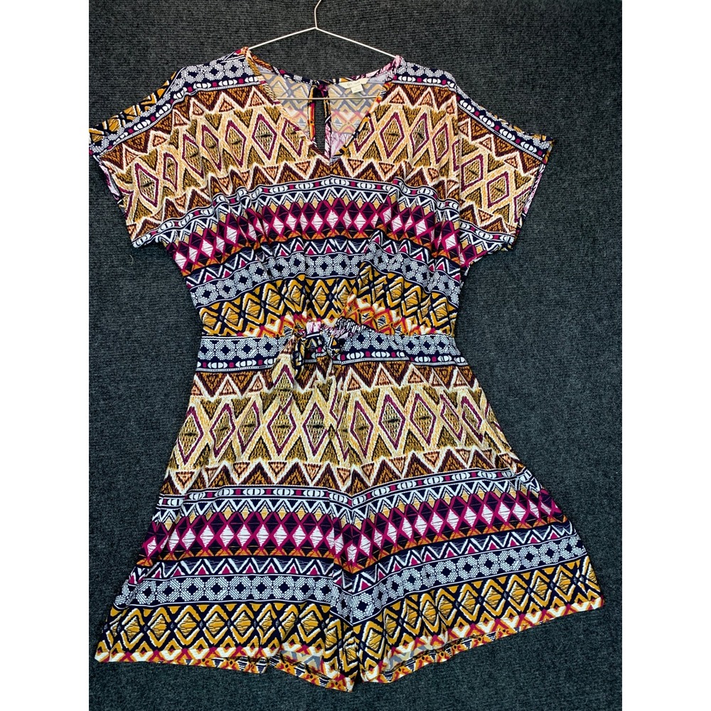 Ikat Romper Womens S Boho Festival Tie Waist Southwestern Aztec Coachella V Neck